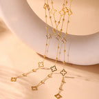 Nivora Gorgeous Luck Clover Zircon Long Chain Stainless Steel Necklaces For Women Metal Female Collar Wedding Banquet Jewelry