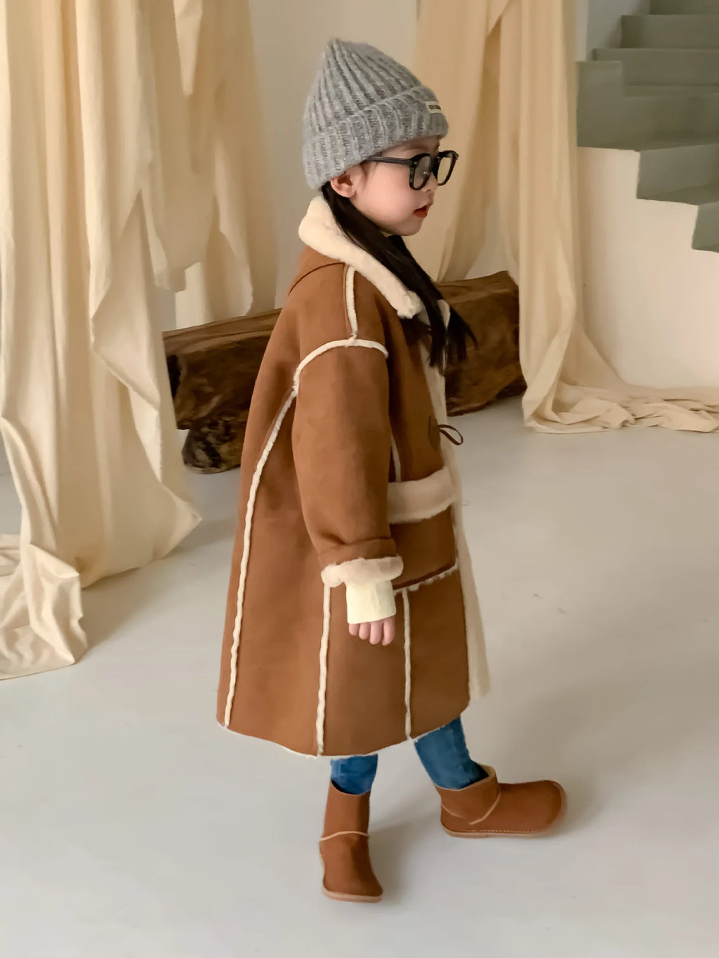 Girls Coat Melard Coat Children New Winter Thickened Foreign Air Long Coat Female Treasure Fur One Coat
