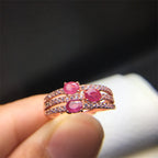 Wedding Ring for Women Real Pure 925 Sterling Silver Natural Ruby Genuine Gemstone Rose Gold Birthstone Engagement