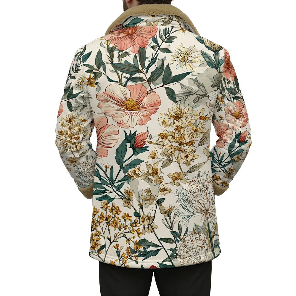 Elegant Floral Print Long Sleeve Coat with Soft Faux Fur Collar Perfect for Spring and Autumn Casual Fashion and Daily Outerwear