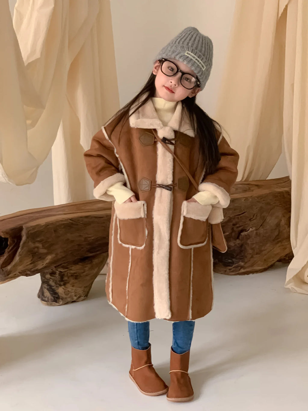 Girls Coat Melard Coat Children New Winter Thickened Foreign Air Long Coat Female Treasure Fur One Coat