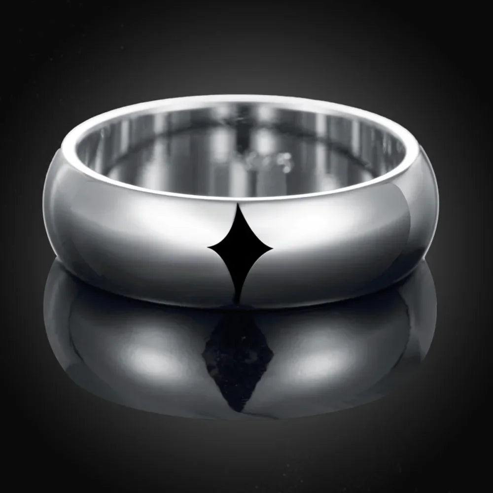 High Quality 925 Sterling Silver Ring Fashion Simple Smooth Round Ring Party Jewelry for Women Size 5 6 7 8 9 10 11