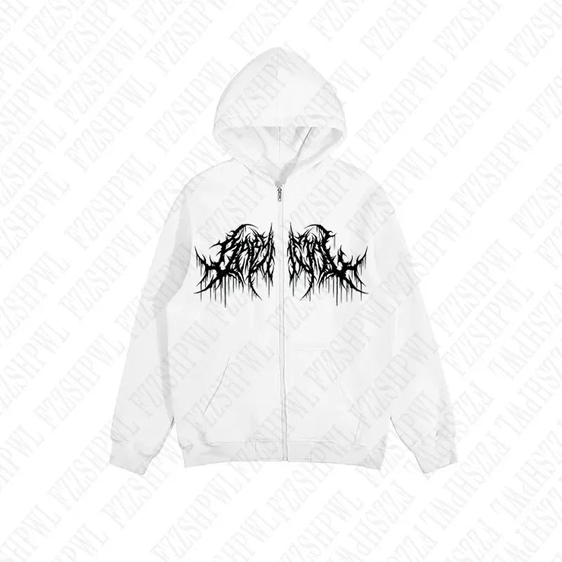 Y2K hoodie, men, clothes with graphic prints, hip hop style, gothic, gothic, long sleeves, winter, high street