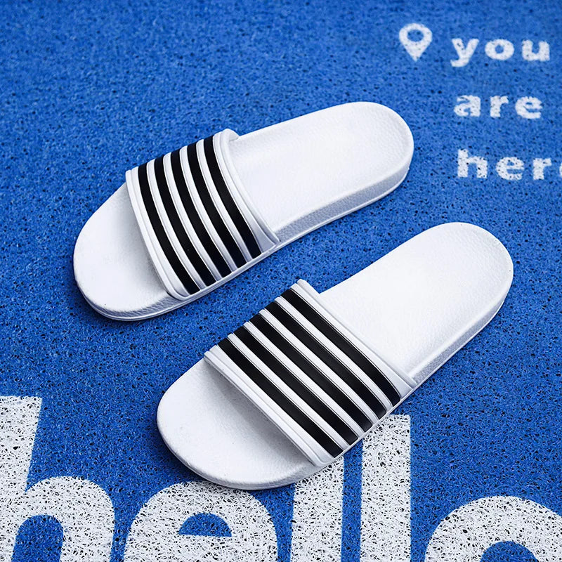 New Men's Slippers Black And White Striped Soft EVA Flip Flops Couple 38-50 House Sandals for Men Size 48 Summer Beach Slippers