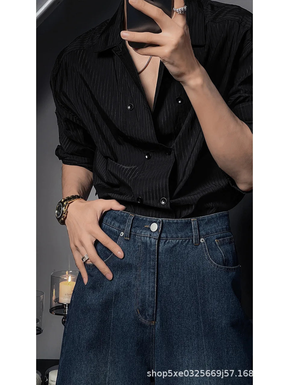 Italian Shirt Men's Trendy Slim Long Sleeve Light Luxury Style Suit Inner Shirt Hairstylist Stripes