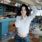 Blouse Woman New Collection 2025 Silk Korean Style Black Sexy Blue Satin Shirt for Women White Crop Top Long Sleeve Chiffon Hot