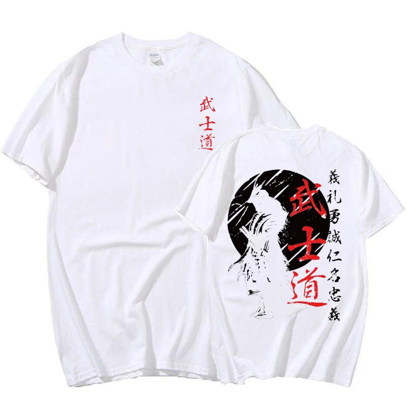 Japan Samurai Spirit T Shirts for Men Japanese Style Back Print Loose Oversized Tops T-shirt Bushido Male Gifts Tee