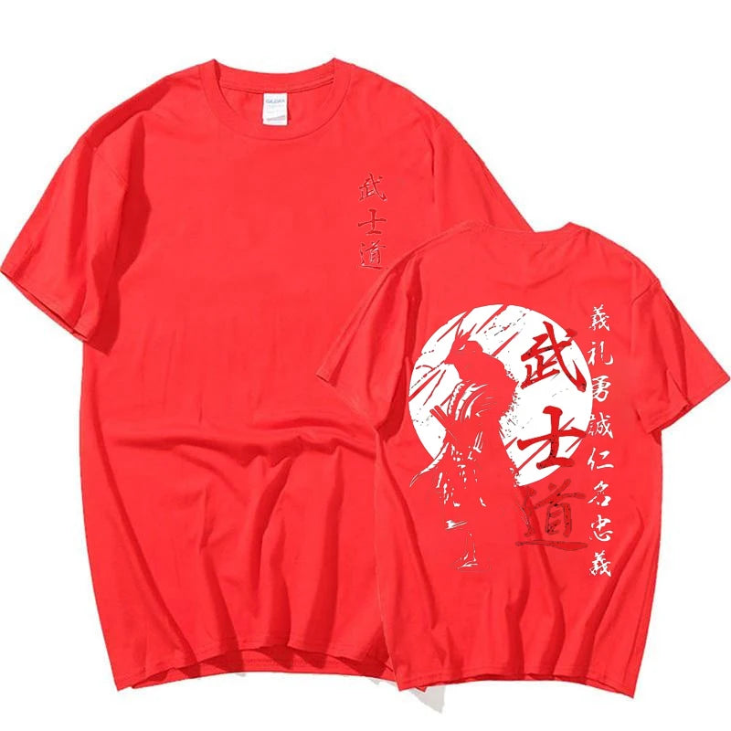 Japan Samurai Spirit T Shirts for Men Japanese Style Back Print Loose Oversized Tops T-shirt Bushido Male Gifts Tee