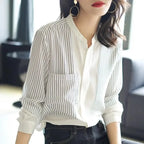 Shirts & Blouses For Women Striped Thin Style Woman Top Button Up Novelty 2025 Cute And Elegant Basic Premium Promotion Xl
