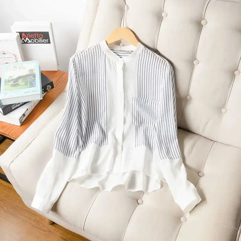 Shirts & Blouses For Women Striped Thin Style Woman Top Button Up Novelty 2025 Cute And Elegant Basic Premium Promotion Xl