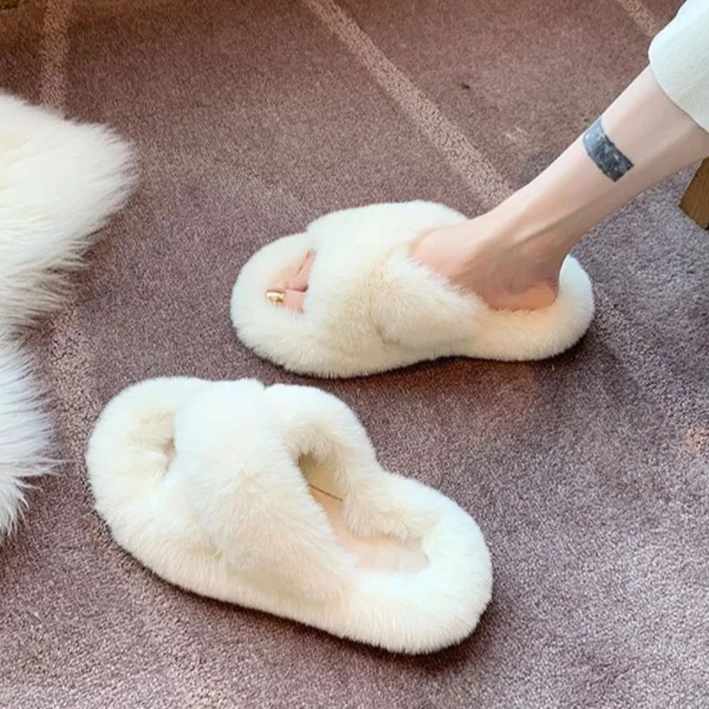 Lovely Slides Homewear Slippers Anti Slip Thick Flat Slippers Solid Color Warm Slippers Women Indoor