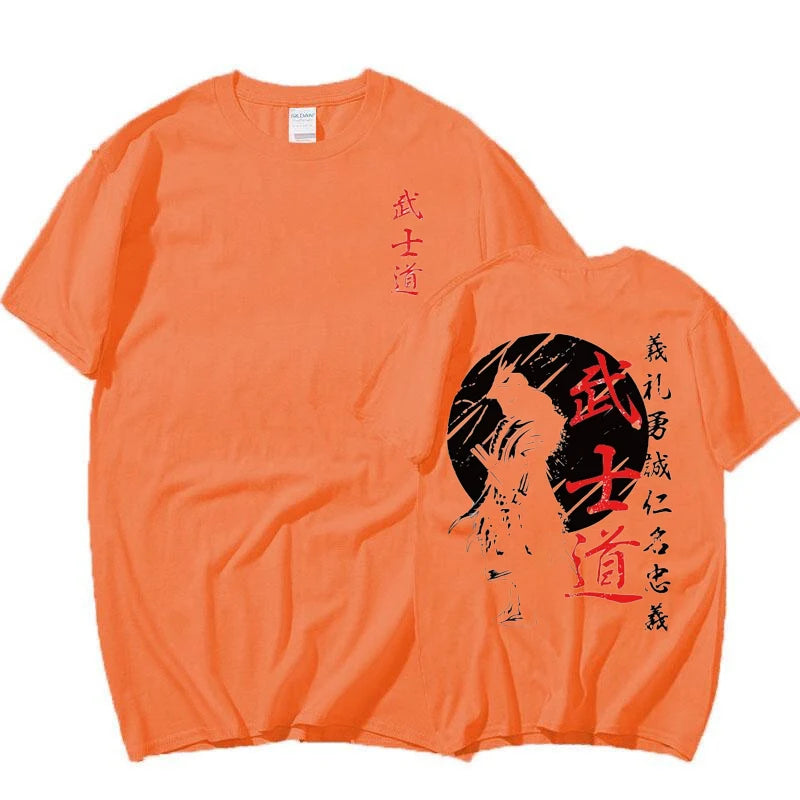 Japan Samurai Spirit T Shirts for Men Japanese Style Back Print Loose Oversized Tops T-shirt Bushido Male Gifts Tee