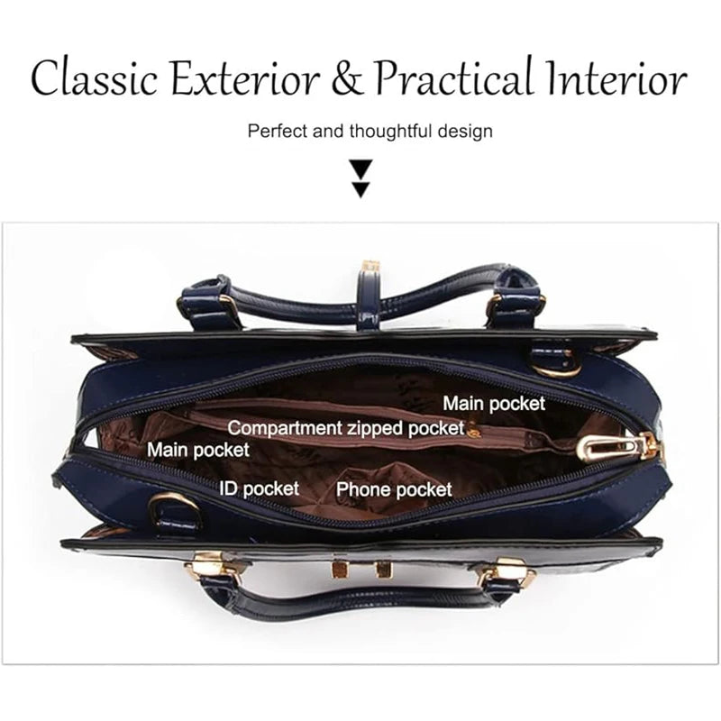 Luxury Brand Crocodile Handbag Women Tote Bag Bright Leather Women Purse Shoulder Bag Female Top-handle Bags Commuting Shopping