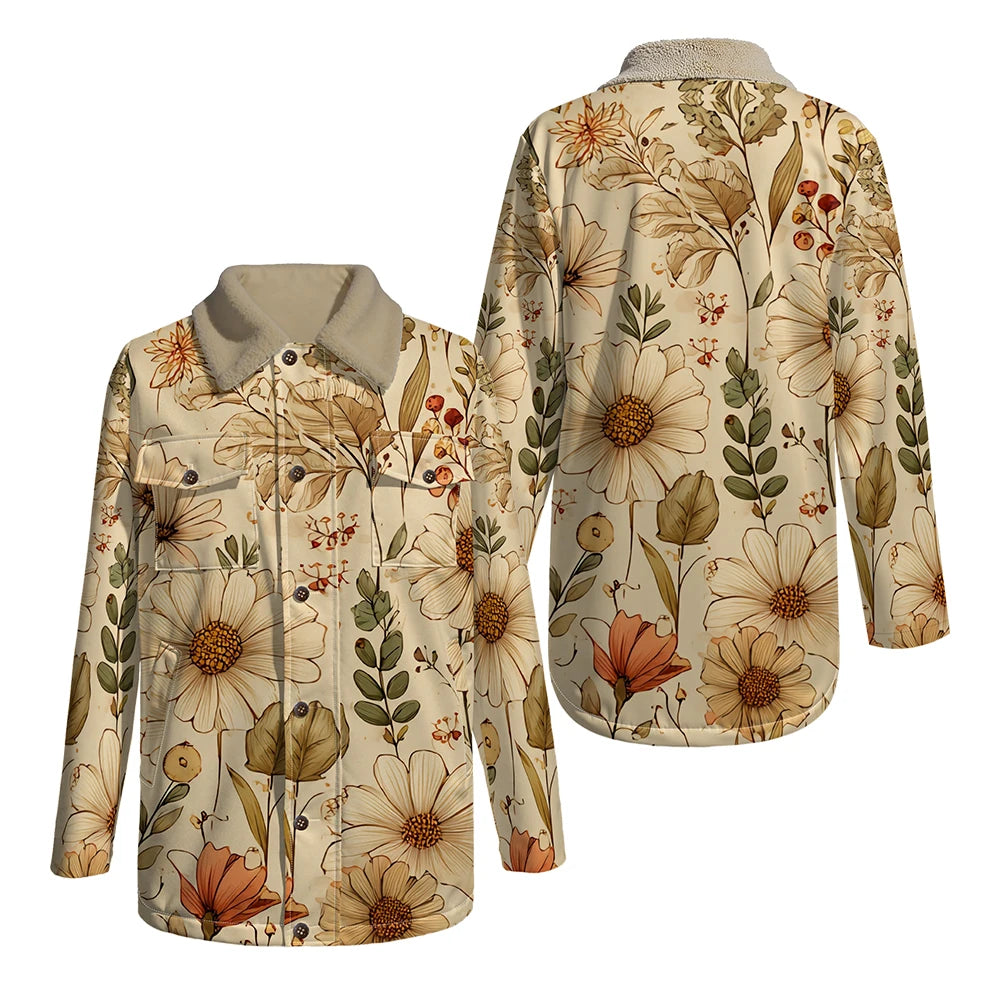 Elegant Floral Print Long Sleeve Coat with Soft Faux Fur Collar Perfect for Spring and Autumn Casual Fashion and Daily Outerwear