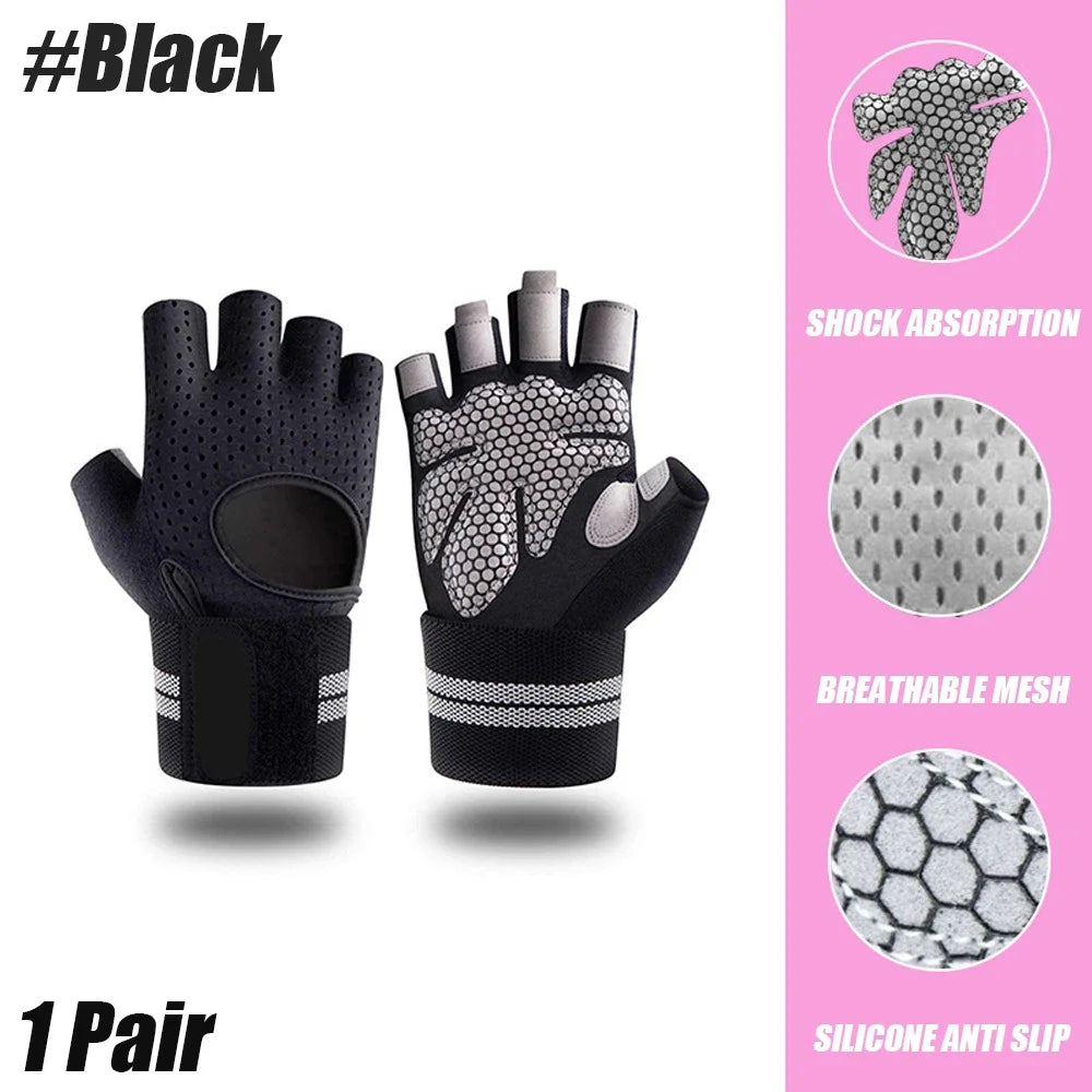 1Pair Workout Gloves for Men Women, [Full Palm Protection] [Ultra Ventilated] Gloves with Cushion Pads and Silicone Grip Durable