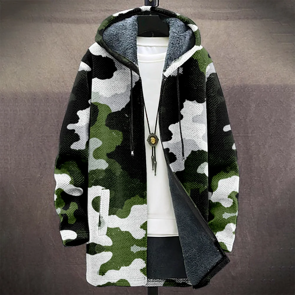 Men's Camouflage Hooded Coat with Fleece Lining Cold Weather Warm Jacket for Autumn Winter Outdoor Streetwear Fashion Trend