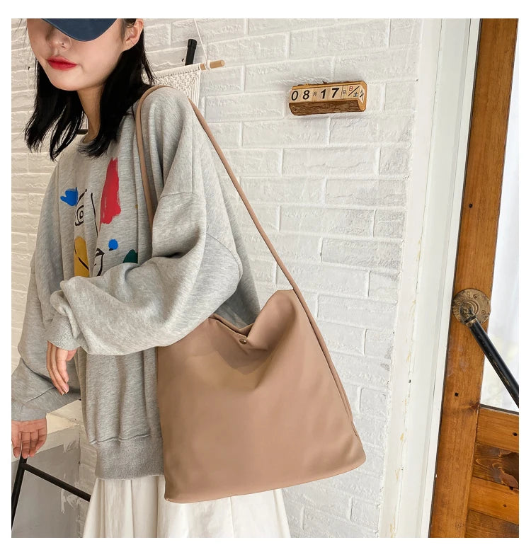 Simple Casual Women's Tote Bags New Large Capacity Commute Shopping One Shoulder Bags Trend All-matched Handheld Cloth Bags