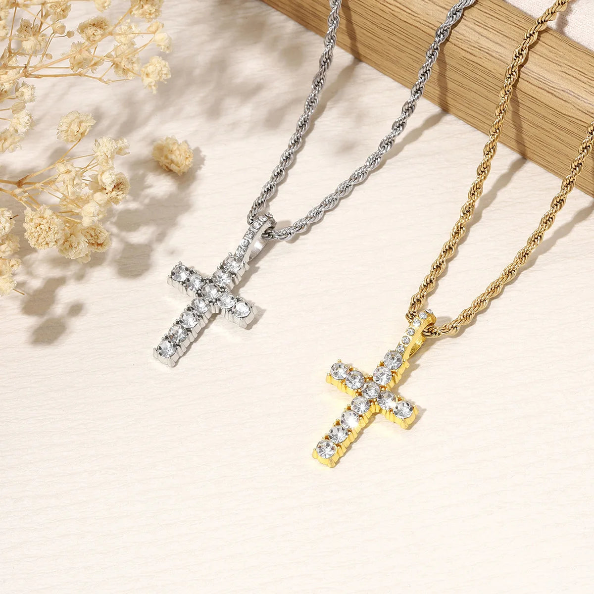 Cross Necklace for Men Gold Necklace for Women Cross Jewelry Silver Plated Solid Iced Cubic Zirconia Stainless Steel Pendant
