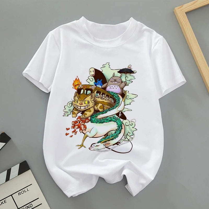 A Thin Short-sleeved T-shirt with Cute Cartoon Totoro Prints for Both Men and Women in Spring and Summer As The Base