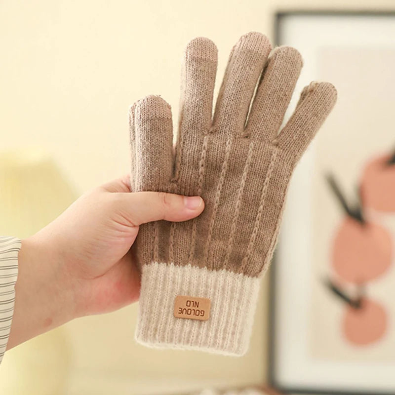Knitted Full 1Pair Finger Gloves Winter Thicken Warm Touch Screen Gloves for Men Women Gloves Cycling Riding Gloves Ski Gloves