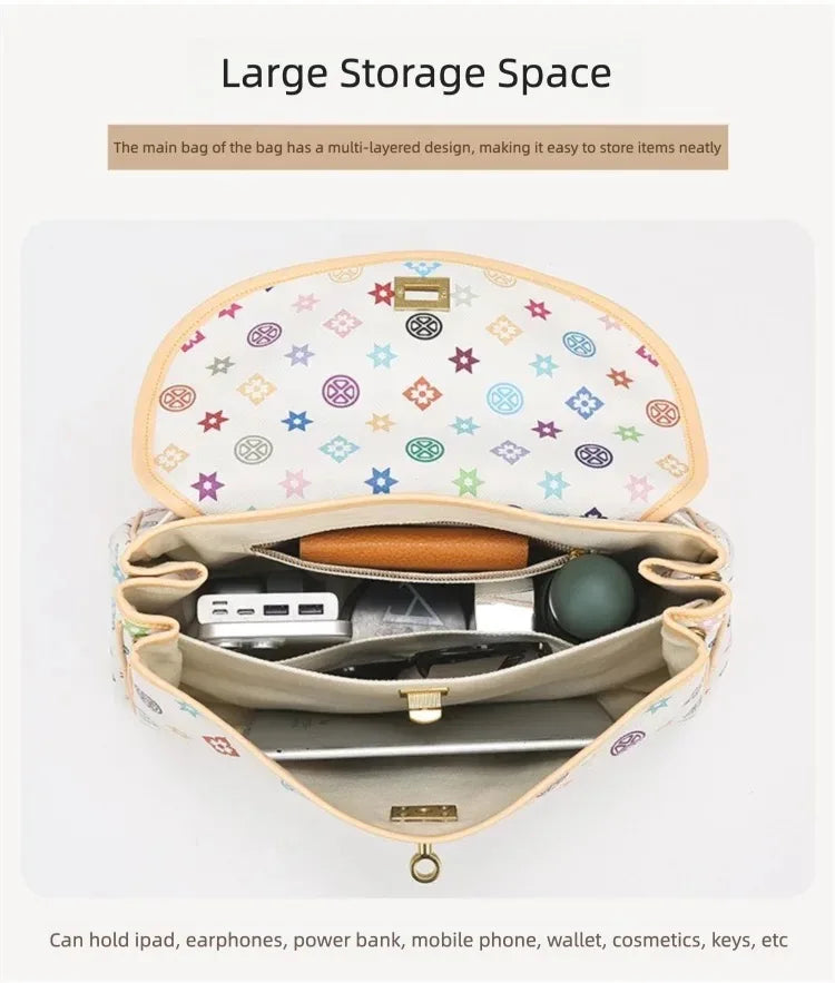 Ladies' tote bag, European and American retro handbag, printed underarm bag, fashionable commuting crossbody bag