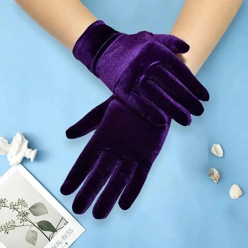 1 Pcs Halloween Costume Gloves Short Opera Velvet Gloves For Women Flapper Stretchy Wrist Length Banquet Tea Party