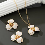 Elegant Jewelry Set for Women Wholesale Gold Color Ring Bangle Green White Enamel Flower Stud Earrings and Choker Necklace
