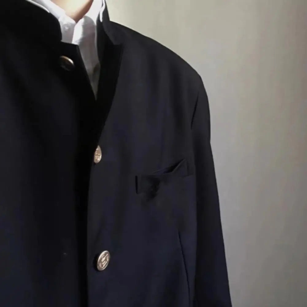 Men Suit Coat Japanese Style School Uniform Stand-up Collar Single-Breasted Formal Jacket With Flap Pockets Chinese Tunic Suit