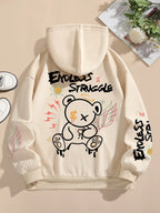 Street Women Sweatshirts Endless Struggle Graffiti Bear Printed Hoodies Crewneck Loose Pullover Fleece Warm Female Tops Clothes
