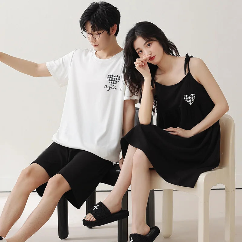 Summer Pyjamas Men Knited Cotton Pajamas Set Korean Sweet Pijamas Ladies Sexy Sleepwear Home Clothing For Youth Boy Girl