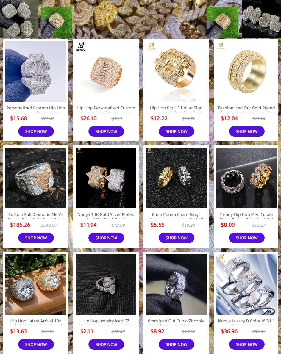 Hip Hop Iced out Diamond Round Ring Full Pave Big Circle Honeycomb Brilliant Cut CZ Brass Rings Jewelry Men Women Gift