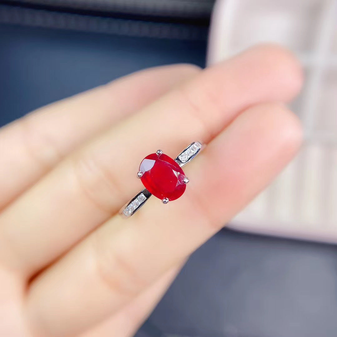 100% Real Ruby Ring Daily Wear 6mm*8mm Natural Ruby Ring 925 Silver Ruby Ruby Engagement Ring