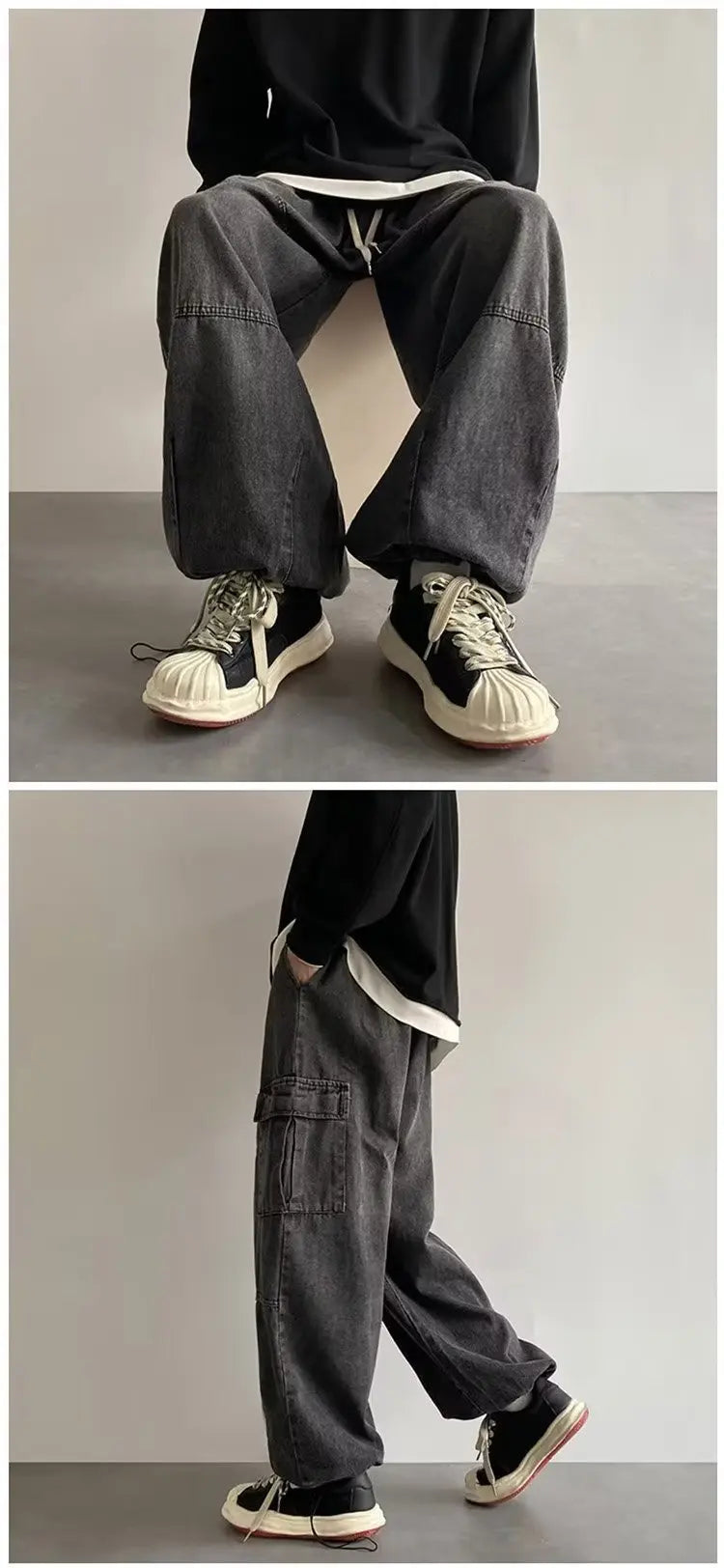 New Hip Hop Trend Baggy Cargo Pants for Men Women Japanese Streetwear Style Plus Size Joggers Washed Denim Loose Fit Trousers