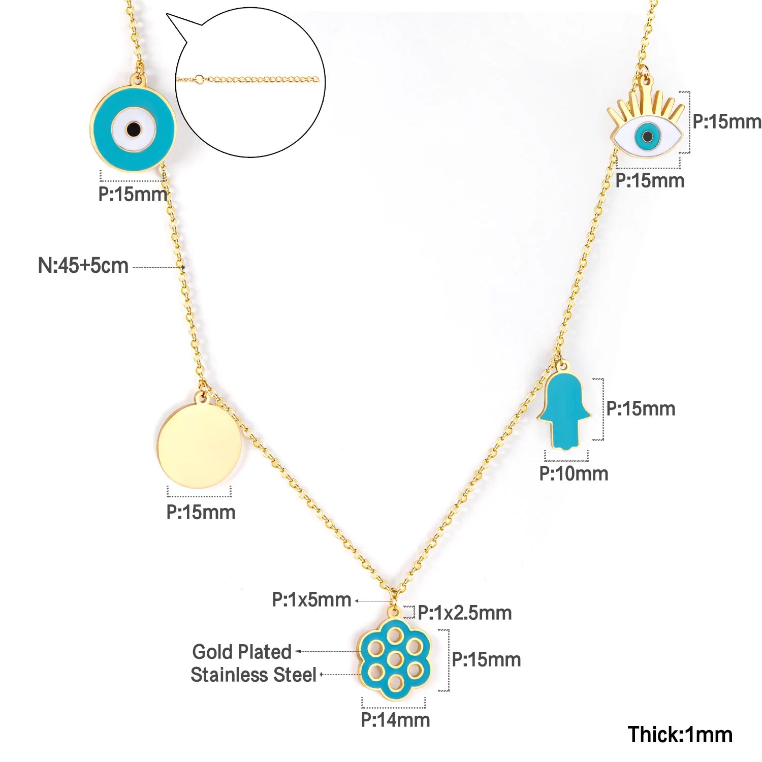 Evil Eye Pendant Necklaces For Women Girls Trending Gold Plated Layer Chain Choker Necklace Jewelry Birthday Gifts Free Shipping