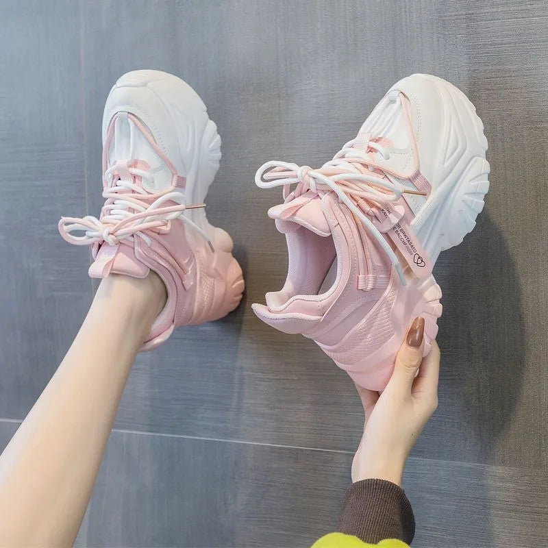 Women's Platform Chunky Sneakers Woman Fashion Sports Shoes Pink White Sport Sneaker Tennis Female Elegant Lace-up Zapatillas