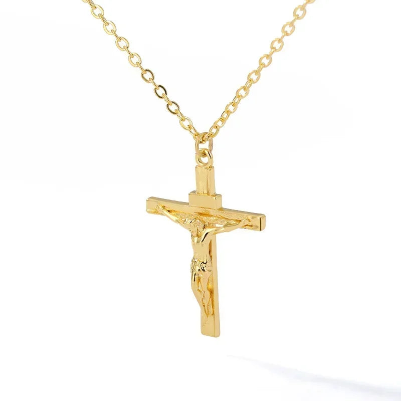 Cross Necklace 18K Gold Plated Religious Pendant Unisex Church Jewelry Gift Hypoallergenic Non-Fading Chain