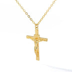 Cross Necklace 18K Gold Plated Religious Pendant Unisex Church Jewelry Gift Hypoallergenic Non-Fading Chain