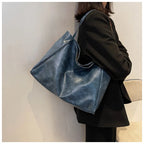 Tote Women's Bag Korean Style Large Capacity Soft Leather Shoulder Bag Retro Casual Hand-held Bucket Bag 2025 Одноплечевая сумка
