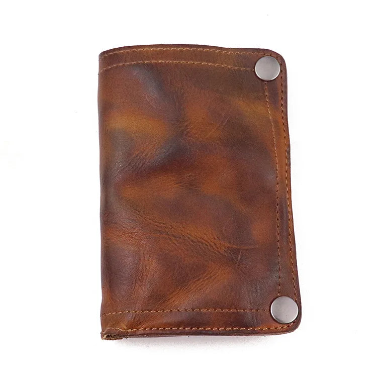Wrinkle Wallet,Vintage Handmade Cow Leather Card Holder For Men, Leather Bifold Money Clips
