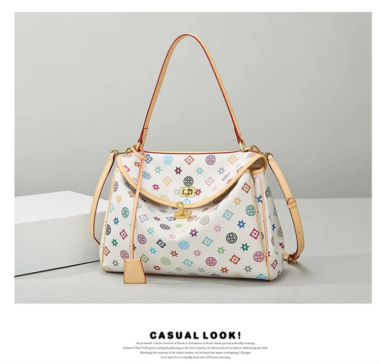 Ladies' tote bag, European and American retro handbag, printed underarm bag, fashionable commuting crossbody bag