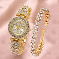 2Pc/Set 1Pc Rhinestone Decor Quartz Watch & 1Pcs Bracelet Fancy Women Watches Jewelry Sophisticated And Stylish Women Watch