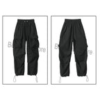 Streetwear 2024 Spring Harem Casual Pants Men Elastic Waist Solid Color Cargo Pants Multi Pocket Loose Baggy Pants For Women