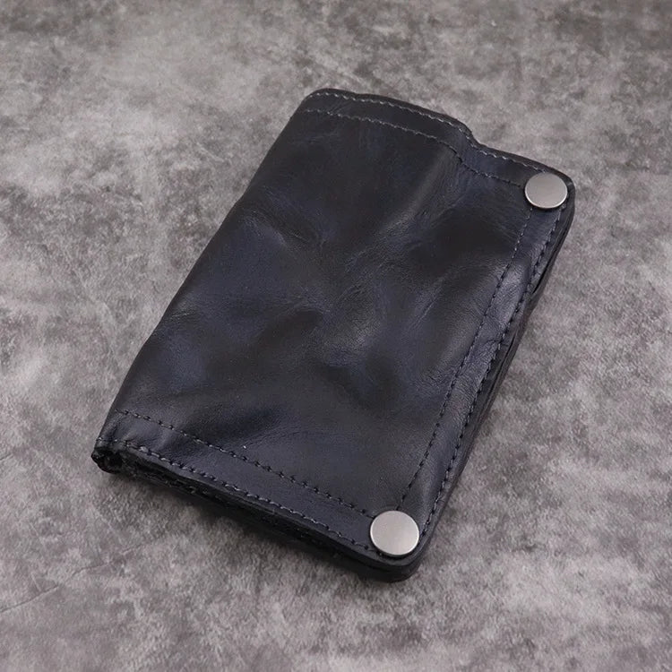Wrinkle Wallet,Vintage Handmade Cow Leather Card Holder For Men, Leather Bifold Money Clips