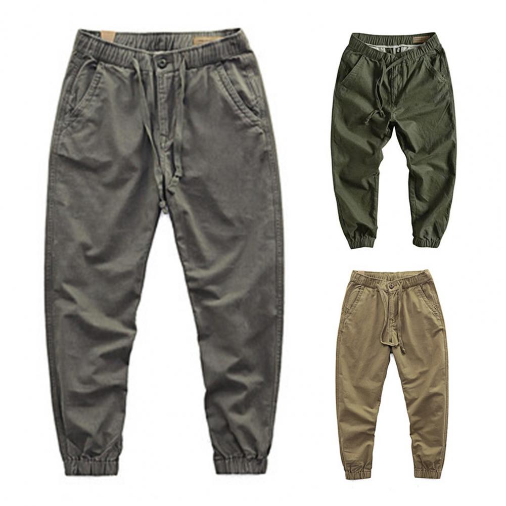 Cargo Pants Trousers for Men 2022 Casual Multi Pockets Stretchy Cuffs Thin Drawstring Elastic Waist Men Fitness Pants