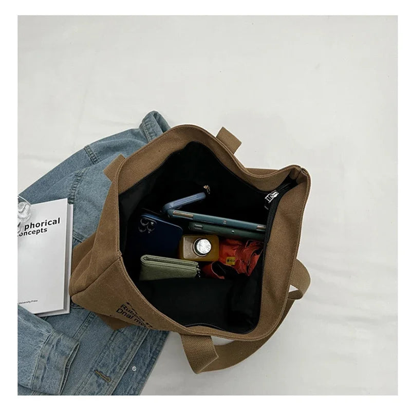 Tote Bag Women's Fashionable Canvas Tote Bag Spacious Durable Shoulder Bag with Zipper Closure Classic Design for Work
