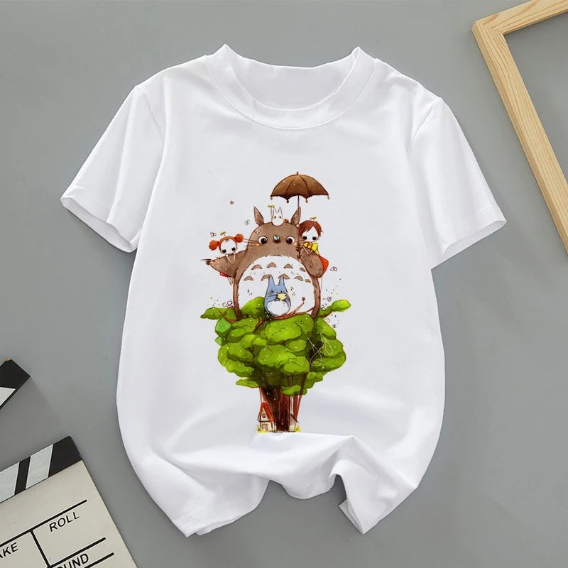 A Thin Short-sleeved T-shirt with Cute Cartoon Totoro Prints for Both Men and Women in Spring and Summer As The Base