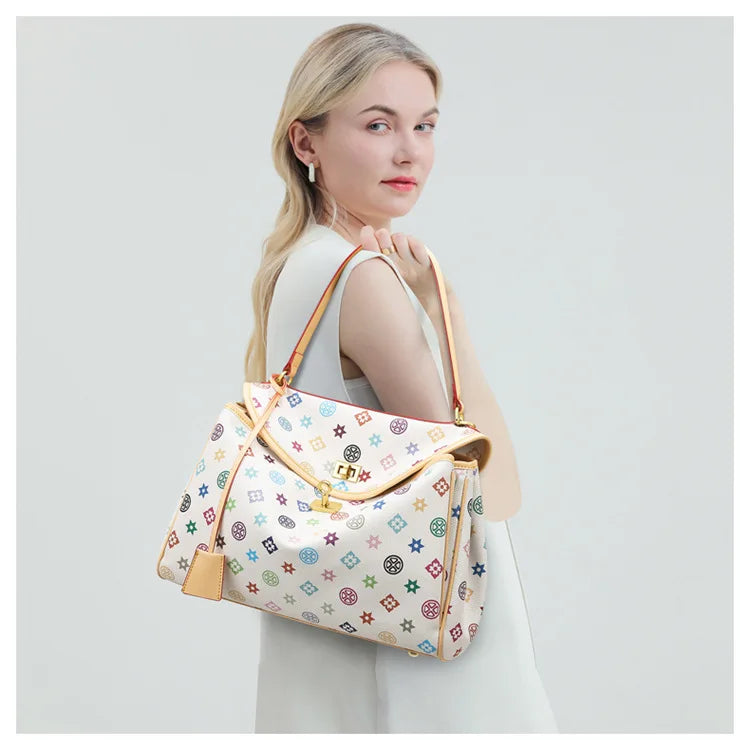Ladies' tote bag, European and American retro handbag, printed underarm bag, fashionable commuting crossbody bag