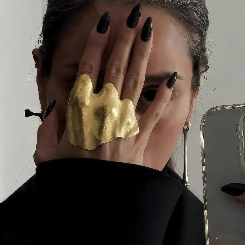 Irregular Design Knuckle Ring Minimalist Style Unique Pattern Finger Ring Exquisite Craftsmanship Delicate Texture Pleated Ring
