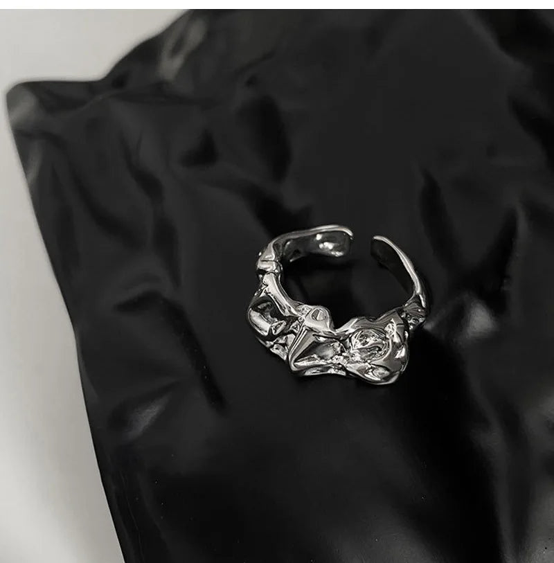 Irregular Pleated Ring for Women Men Open Adjustable Rings Wide Trendy Finger Rings Y2K Accessories Fashion Punk Jewelry