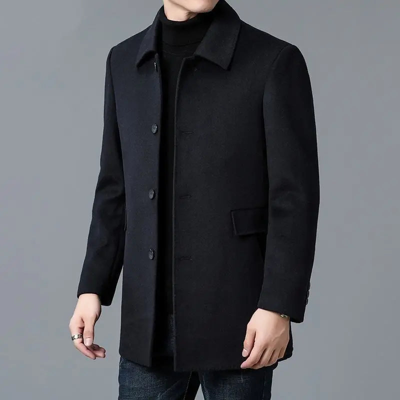 Coat Men's Medium And Long Double-Sided Woolen Windbreaker Four Seasons Lapel Wool Jacket